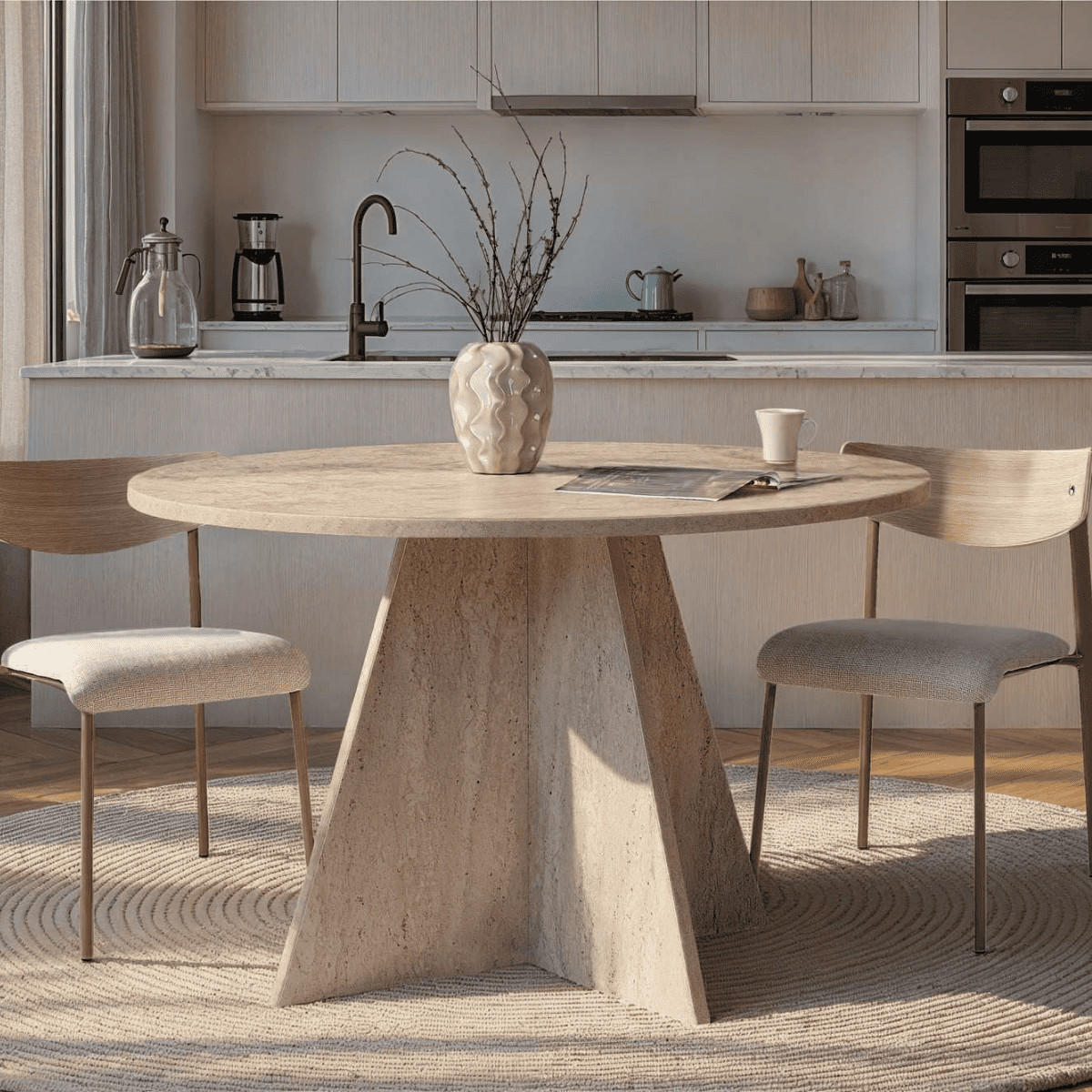 ESSTISCH mit rundem Tischplatte D120 cm 120/120/75 cm - Beige, Holzwerkstoff (125/120/75cm) - Calicosy