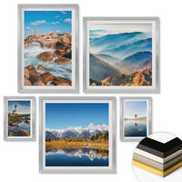 WANDBILDER 5er Set - 50x50 cm & 20x30 cm & 40x60 cm Silberner Rahmen - Ausblicke auf die Natur, Leuchtturm, Berge - Silberfarben, Kunststoff (40/60cm) - ArtPrintCave
