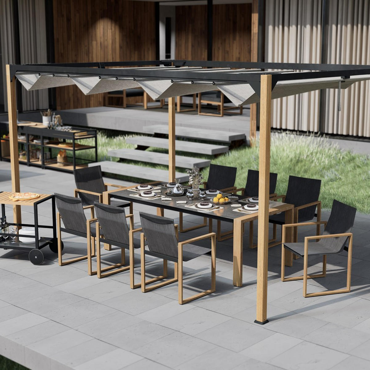 SET DE MASA DUISBURG, 9 piese - maro/antracit, compozit lemnos - RAUMHIRSCH FURNITURE
