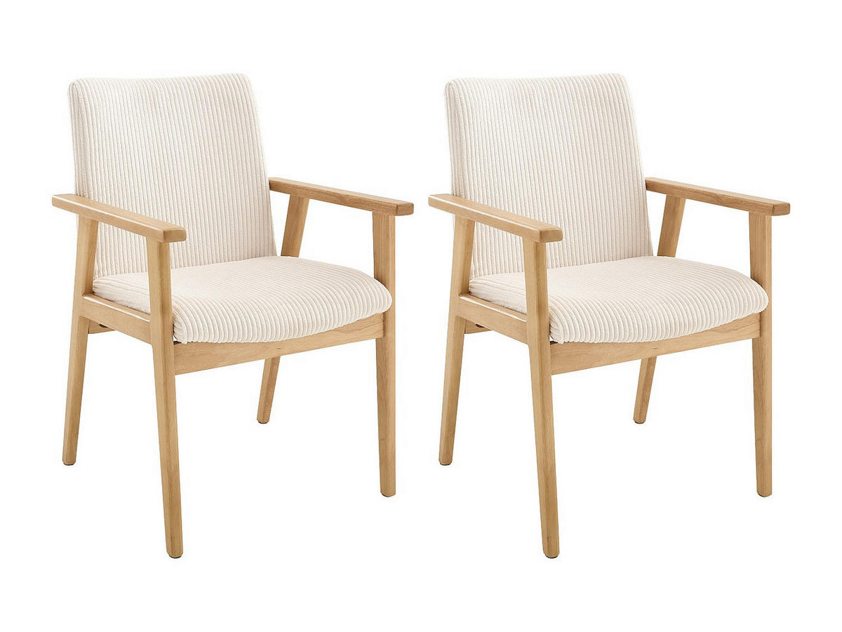 2ER-SET Stühle mit Armlehnen - Cord & Kautschukholz - Creme - FILDON - Naturfarben, Textil (58/85.5/64cm) - Vente-Unique