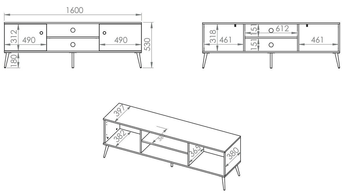 TV-LOWBOARD Selgin Greige 160 cm - Taupe/Goldfarben, Holzwerkstoff/Metall (160/53/39.7cm) - Selsey
