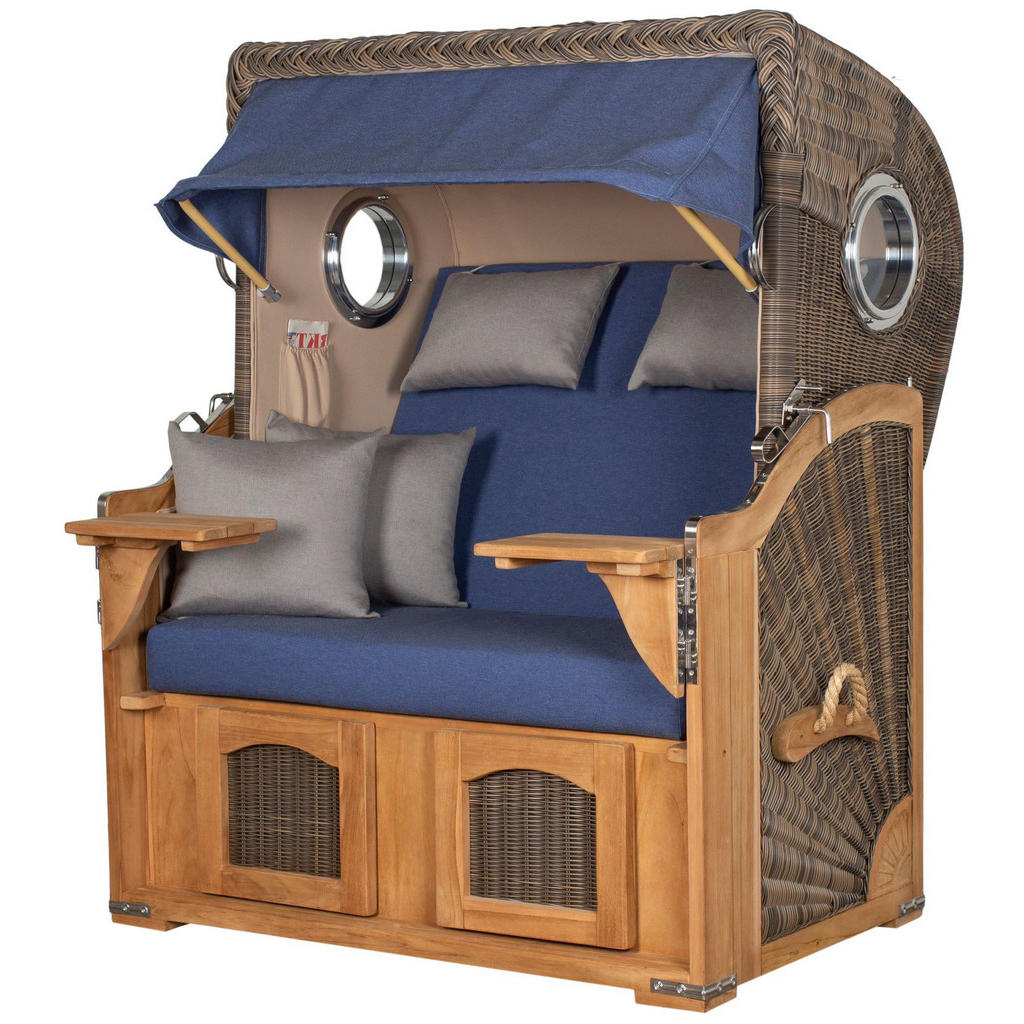 Thumbnail - bene living Strandkorb, Grau, Blau, Kunststoff, Holz, 2-Sitzer, Füllung: Schaumstoff,Schaumstoff,Schaumstoff,Schaumstoff...