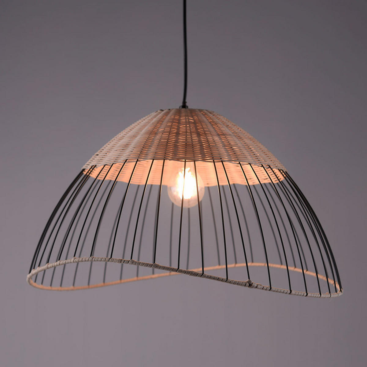 LED HÄNGELEUCHTE Holz Schwarz Rattan - Schwarz, Holz (48/48/120cm)