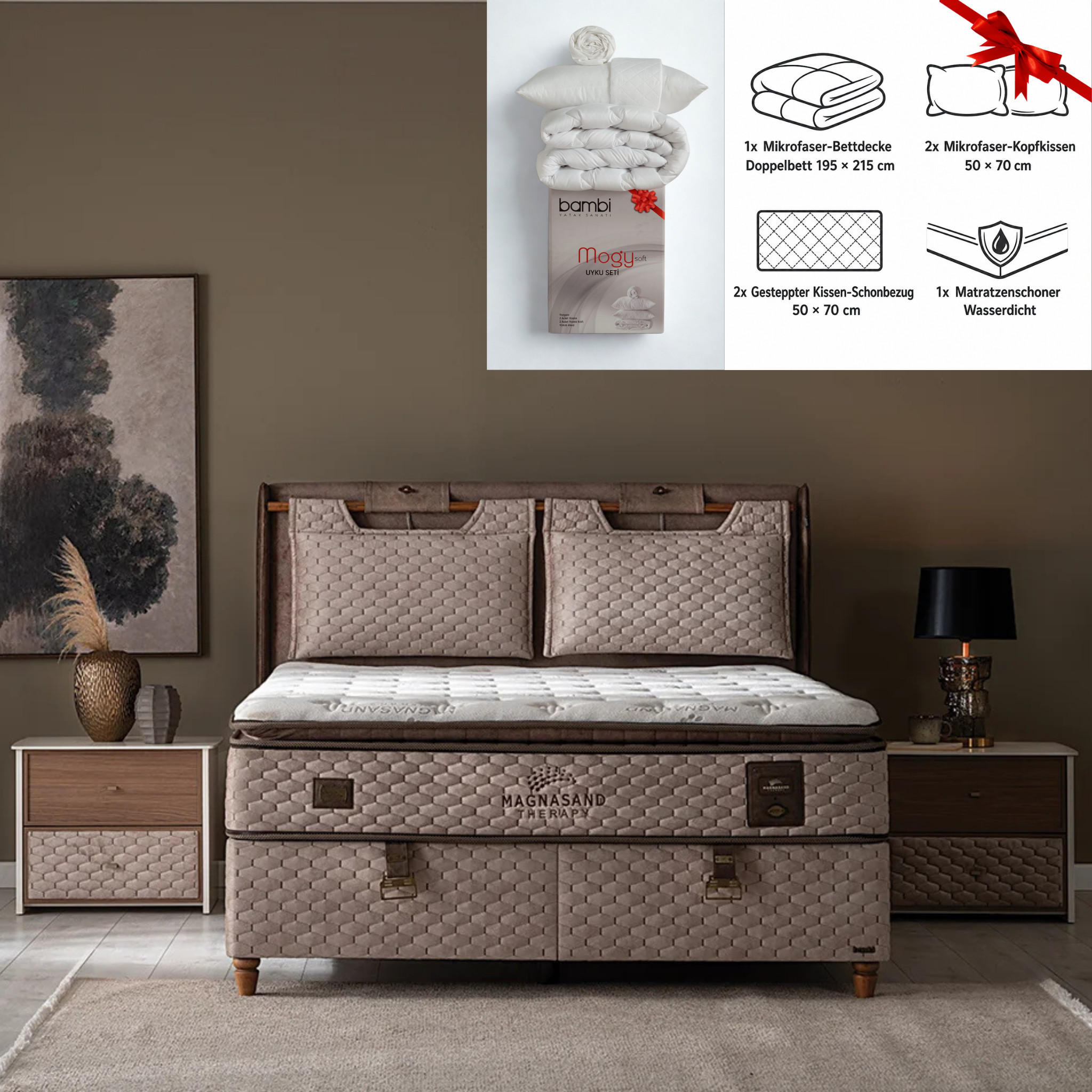 BOXSPRINGBETT Bambi Bett mit Matratze Boxspringbett 140x200 Magnasand Therapy - Braun, Holz/Metall (140/200cm) - Bambi