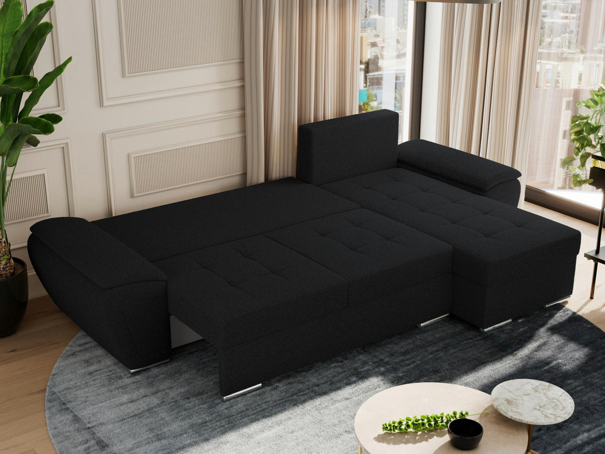 ECKSOFA UMBRIA L Schwarz Boucle - Schwarz/Grau, Textil (271/157cm) - MKS