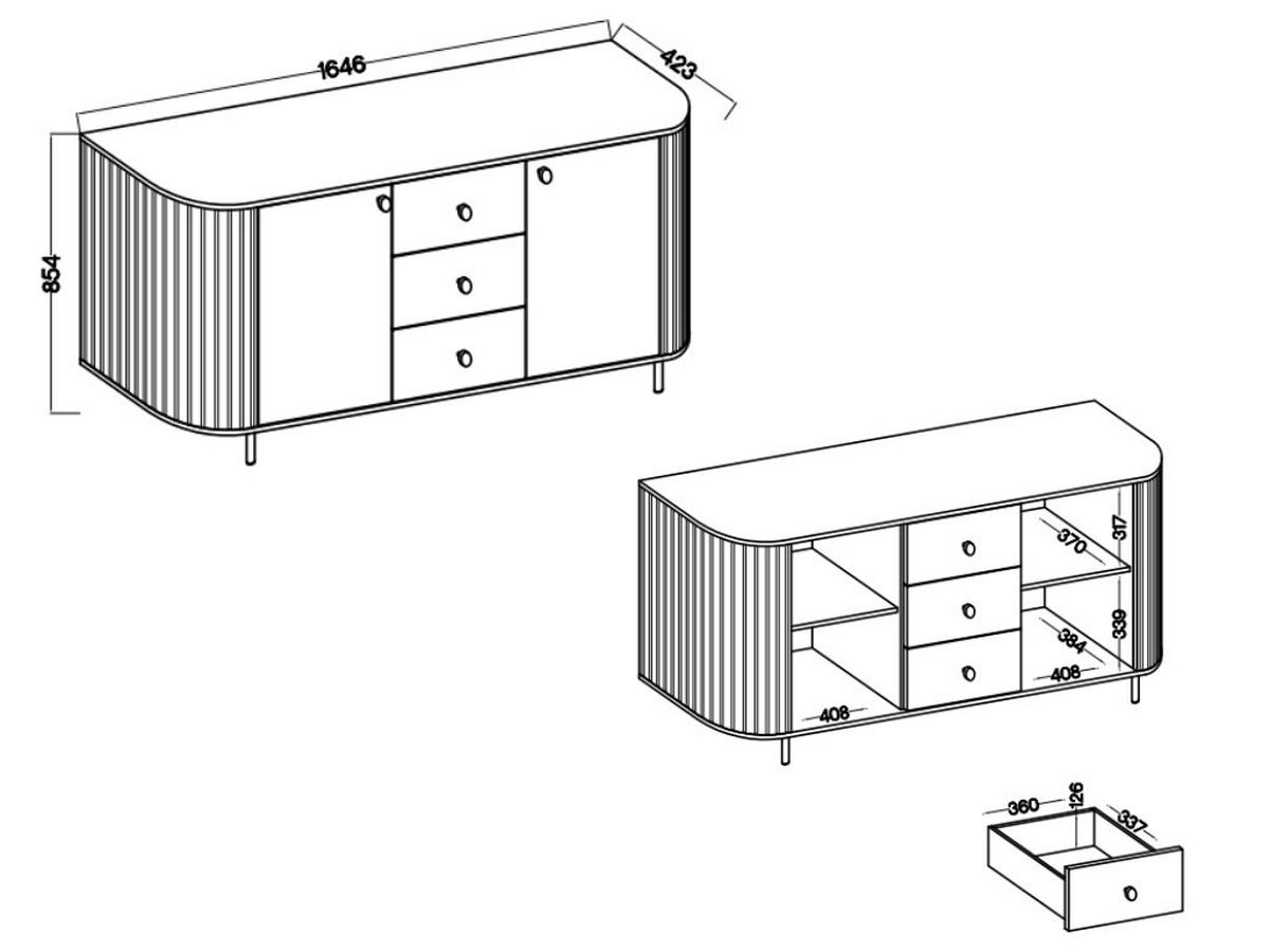 KOMMODE Olivia 165cm, mit 2 Türen, 3 Schubladen und geriffeltem Design, dunkelgrau - Dunkelgrau, Metall (165/85/43cm) - Margaret Hadas24