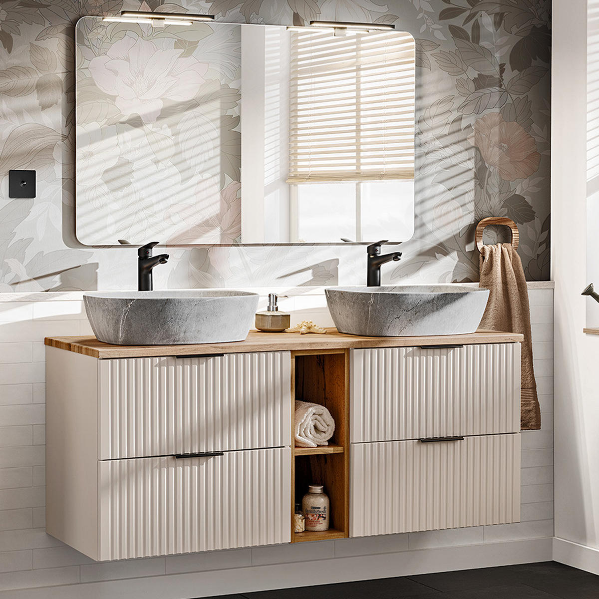 BADMÖBEL-SET 2-TLG. Adelaide-56 - Beige, Holzwerkstoff (141/200/47cm) - Lomado