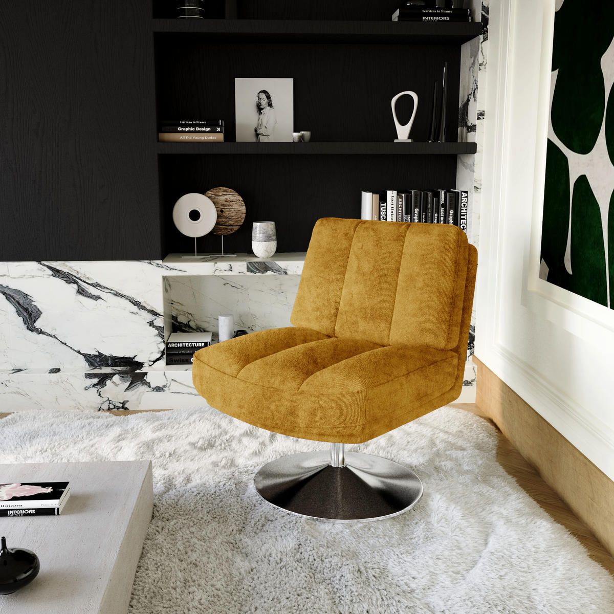 SESSEL Texturierter Samt Senf 60.5cm - Dunkelgelb, Textil (60/80/74cm) - Sia Home