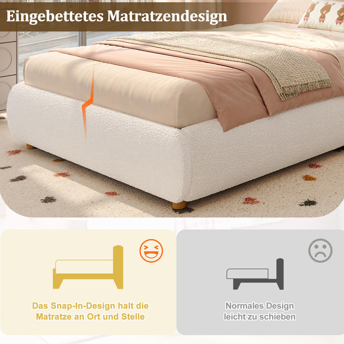 KINDERBETT 90/200 cm aus Bouclé mit Stauraum und Lattenrost Beige - Beige, Textil (90/200cm) - Modenvie