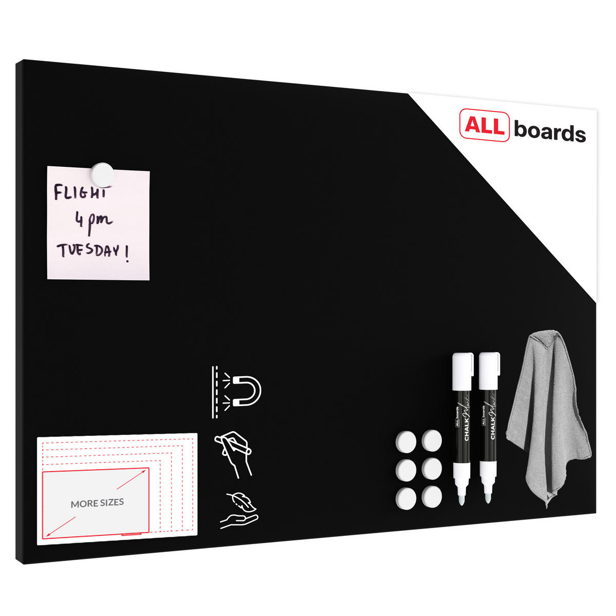 METALBOARD mit Kreideoberfläche 60x40cm + Zubehör-Set - Schwarz, Metall (60/40/1.8cm) - ALLboards