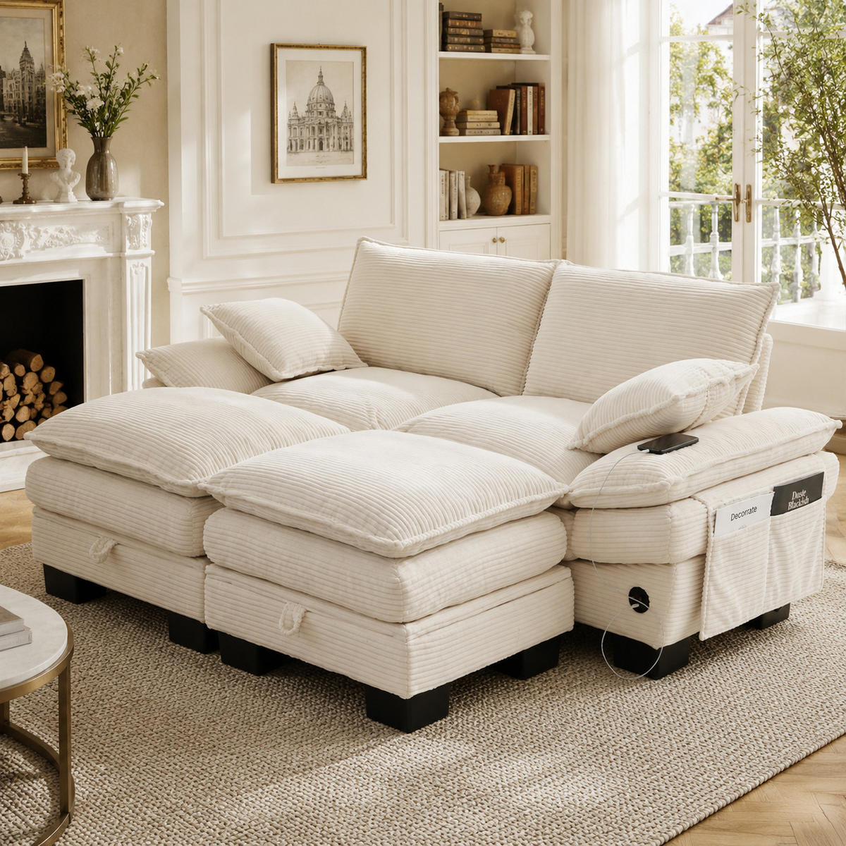 2-SITZER-SOFA DE-33751 modular mit 2 Hockern Beige - Beige, Metall (190/84/132cm) - ComfortXL