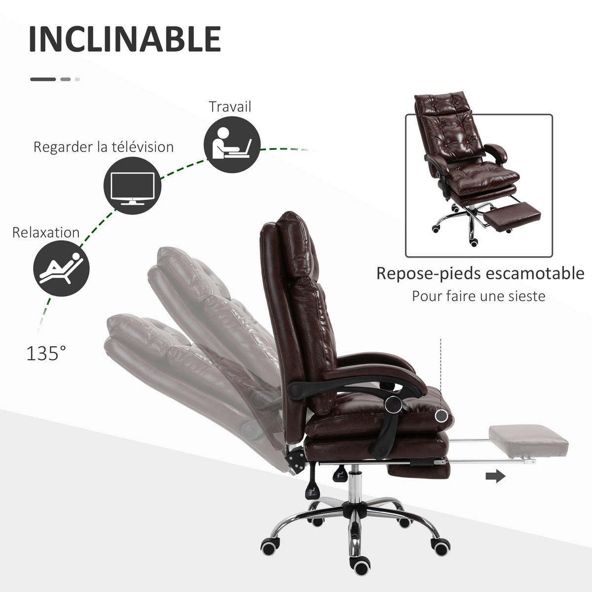 CHEFSESSEL DE-11765 70/72/121-130 cm Braun - Braun, Metall (70/130/72cm) - ComfortXL