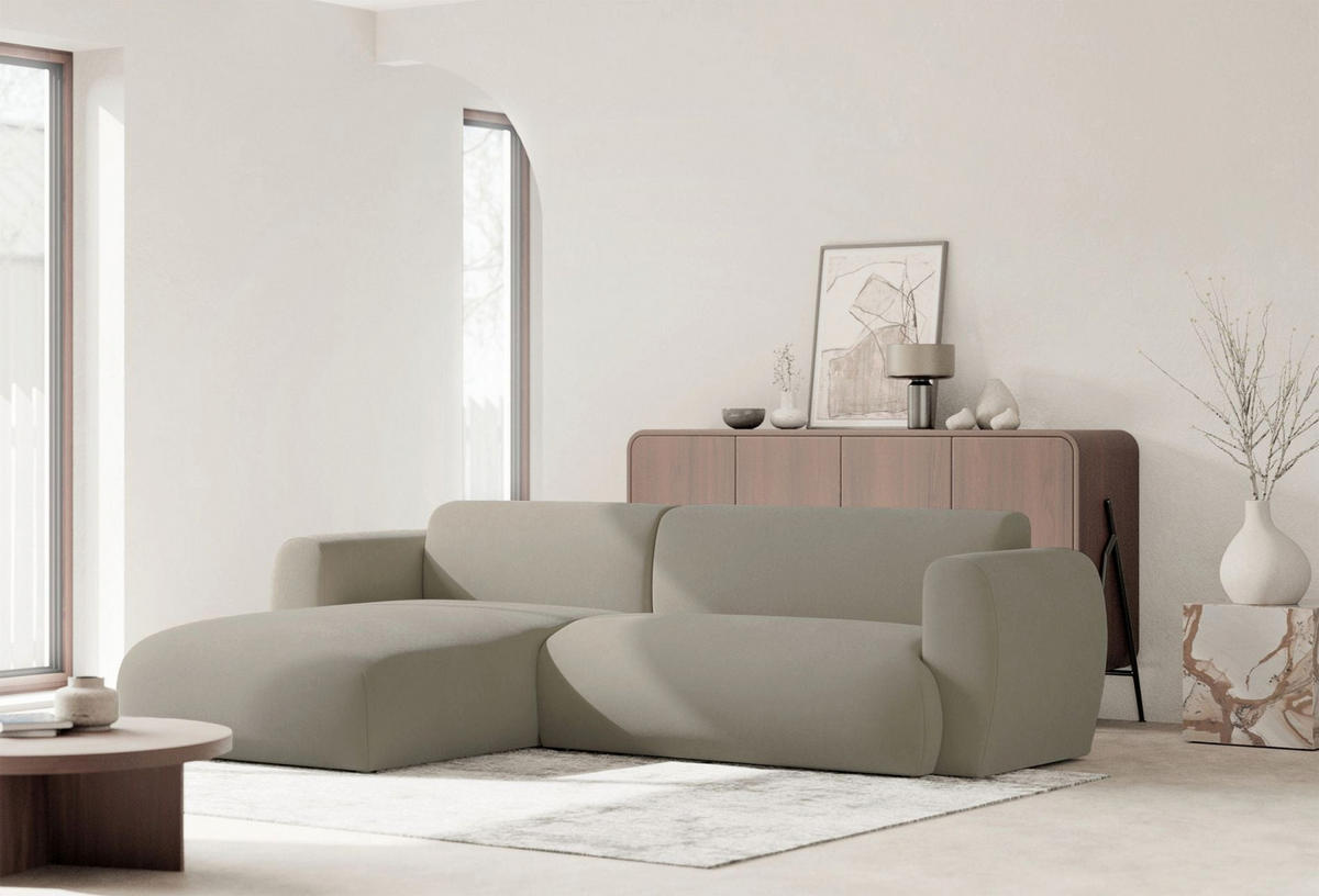 ECKSOFA Emia Greige links - Taupe/Schwarz, Kunststoff/Textil (262/156cm) - Selsey