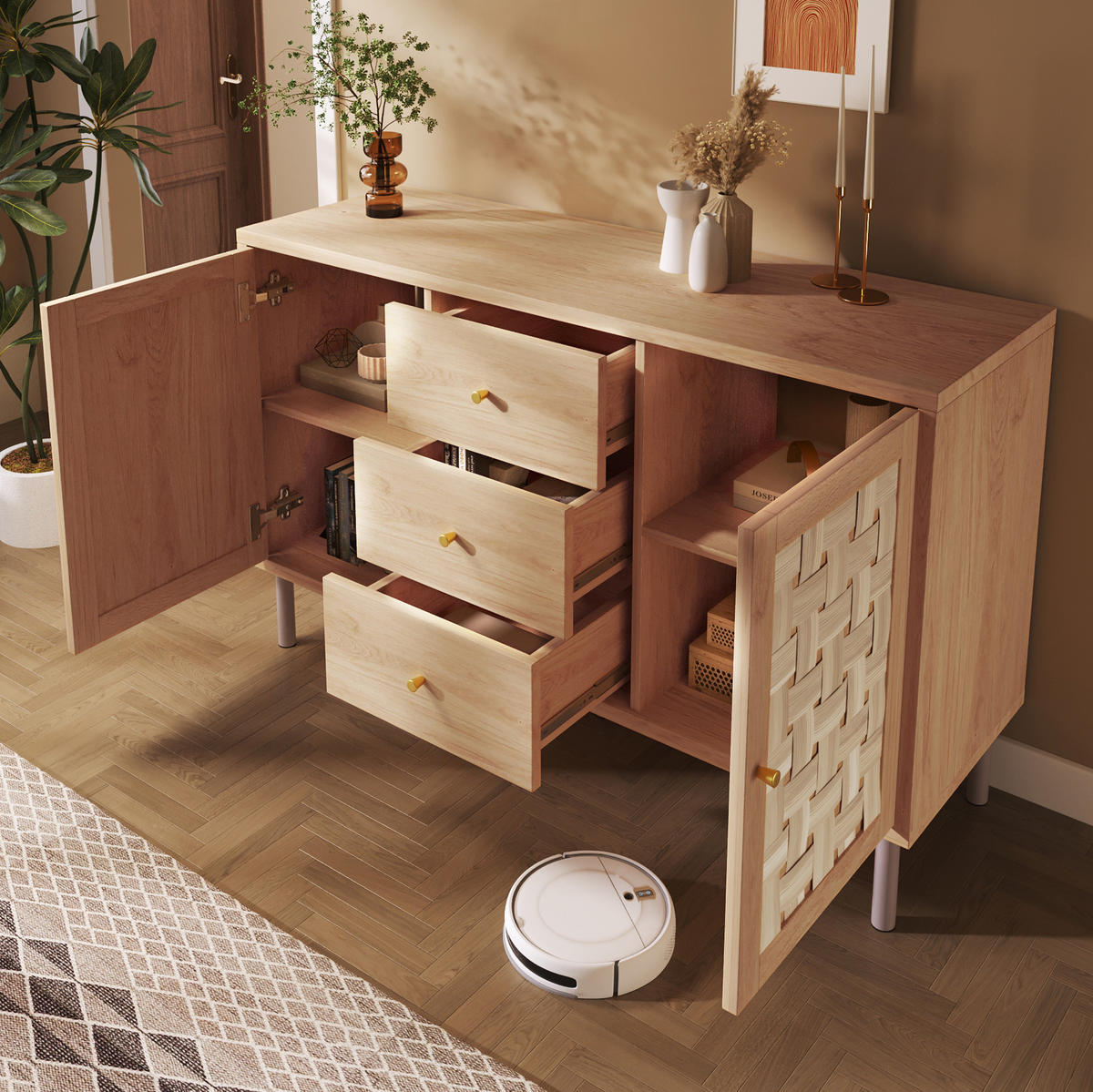 KOMMODE 120/40/75 cm aus Holz mit höhenverstellbaren Einlegeböden Eichefarben - Nussbaumfarben, Holzwerkstoff (120/70/40cm) - Modenvie