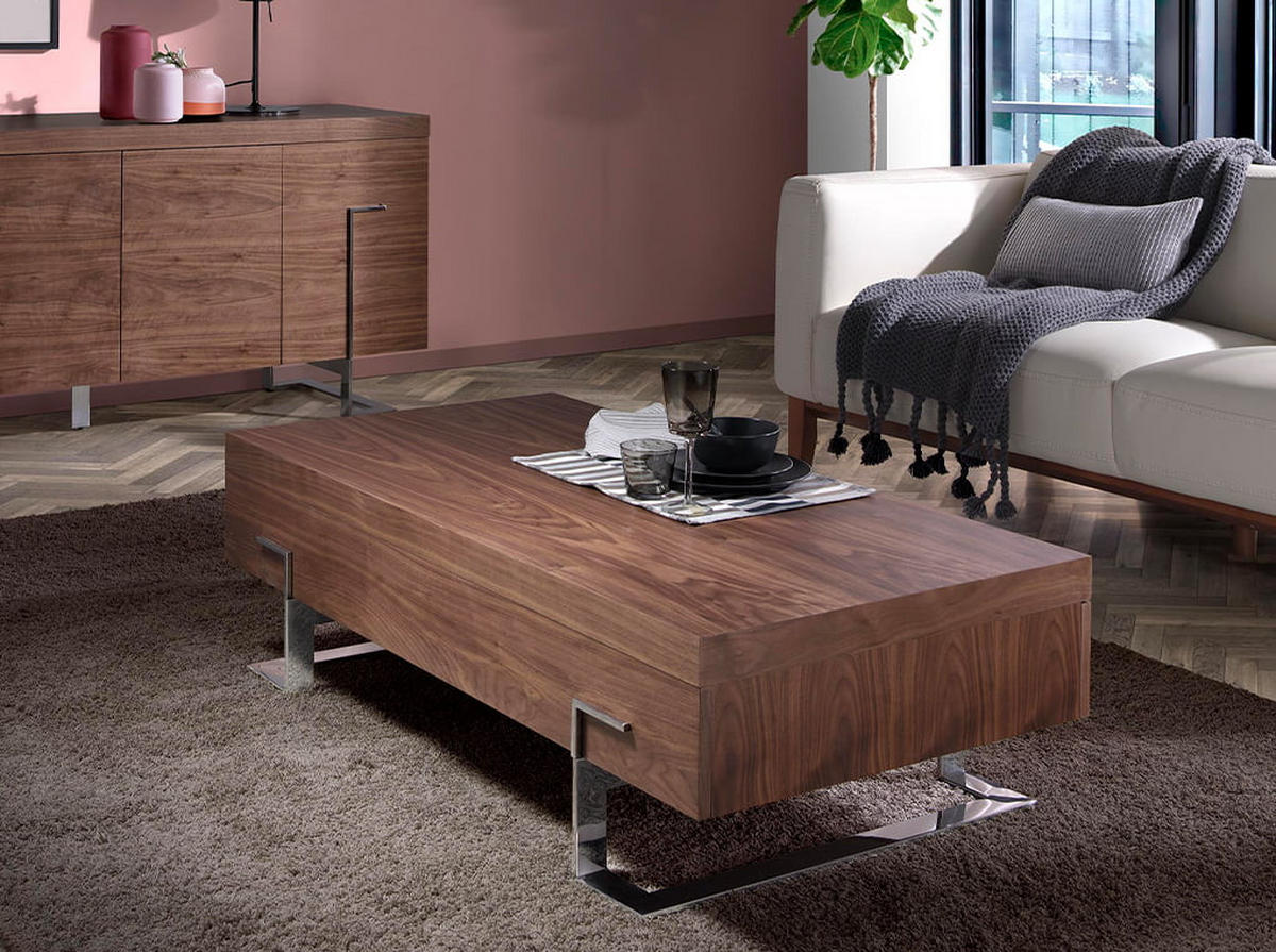 COUCHTISCH Walnuss Furnier Walnuss , Stahl - Edelstahlfarben/Nussbaumfarben, Holz (68/130/39cm) - ANGEL CERDA