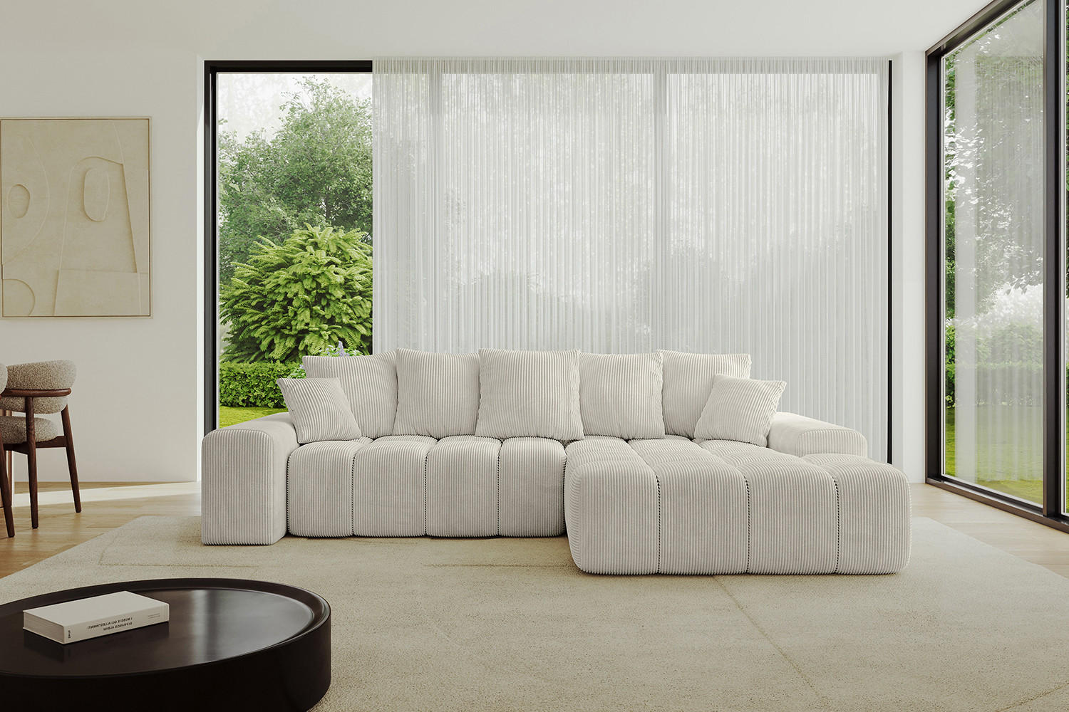 ECKSOFA Ottomane Rechts ENSI-L - 267x164x88 cm Ecru - Ecru, Holzwerkstoff/Kunststoff (164/267cm) - ALTDECOR