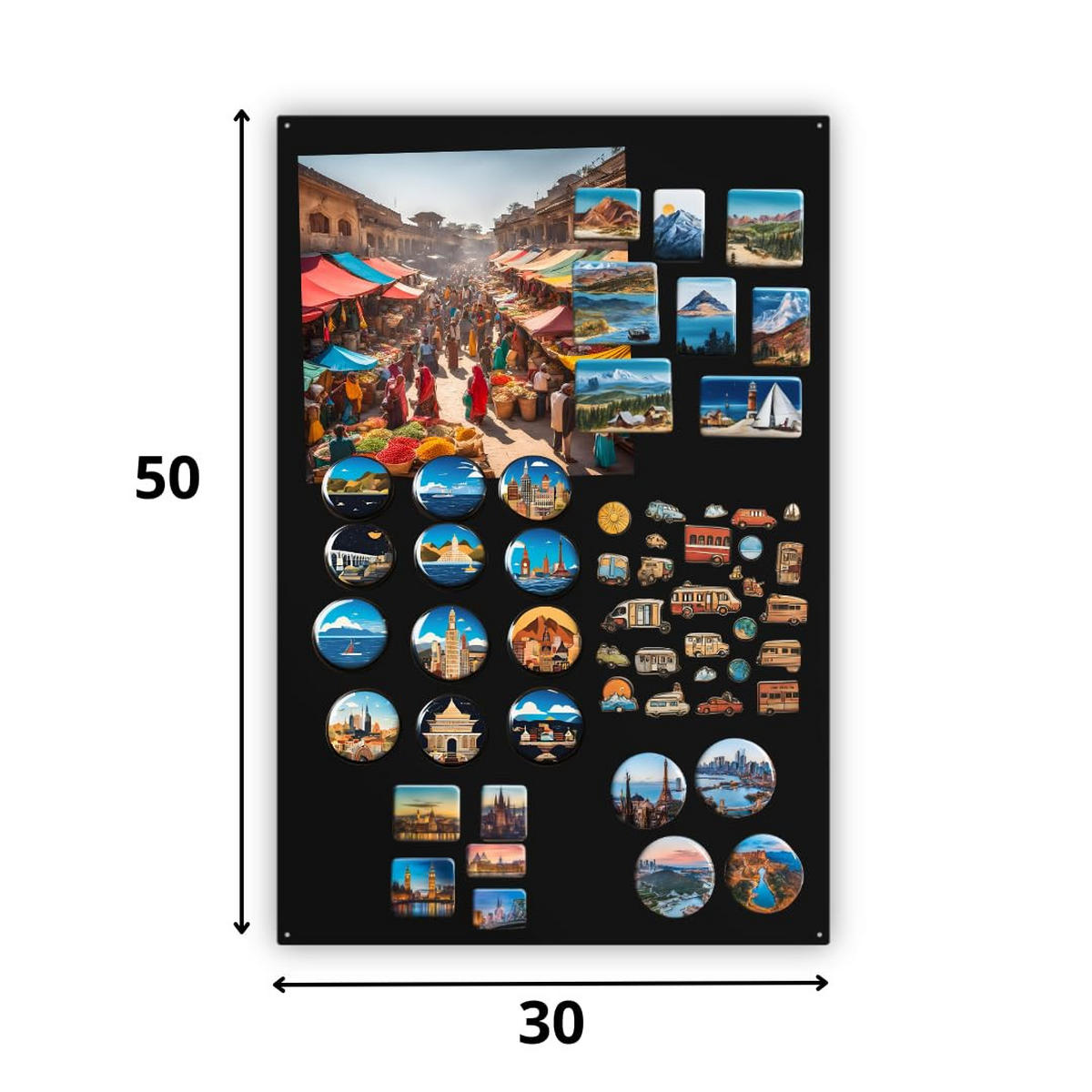 MAGNETTAFEL Klein & Groß Schwarz 50x30 cm - Magnetisches Stahlboard für Magnete, Fotos und Notizen, Beschreibbar - Schwarz, Metall (30/50/0.7cm) - ANWICAR