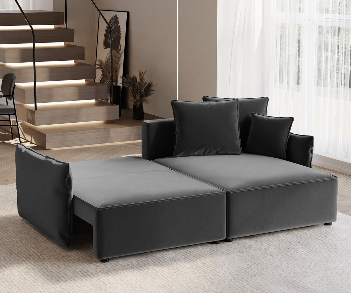 ECKSOFA LEON mit Schlaffunktion und Bettkasten Dunkelgrau - Dunkelgrau, Holzwerkstoff/Kunststoff (250/90cm) - Idohome