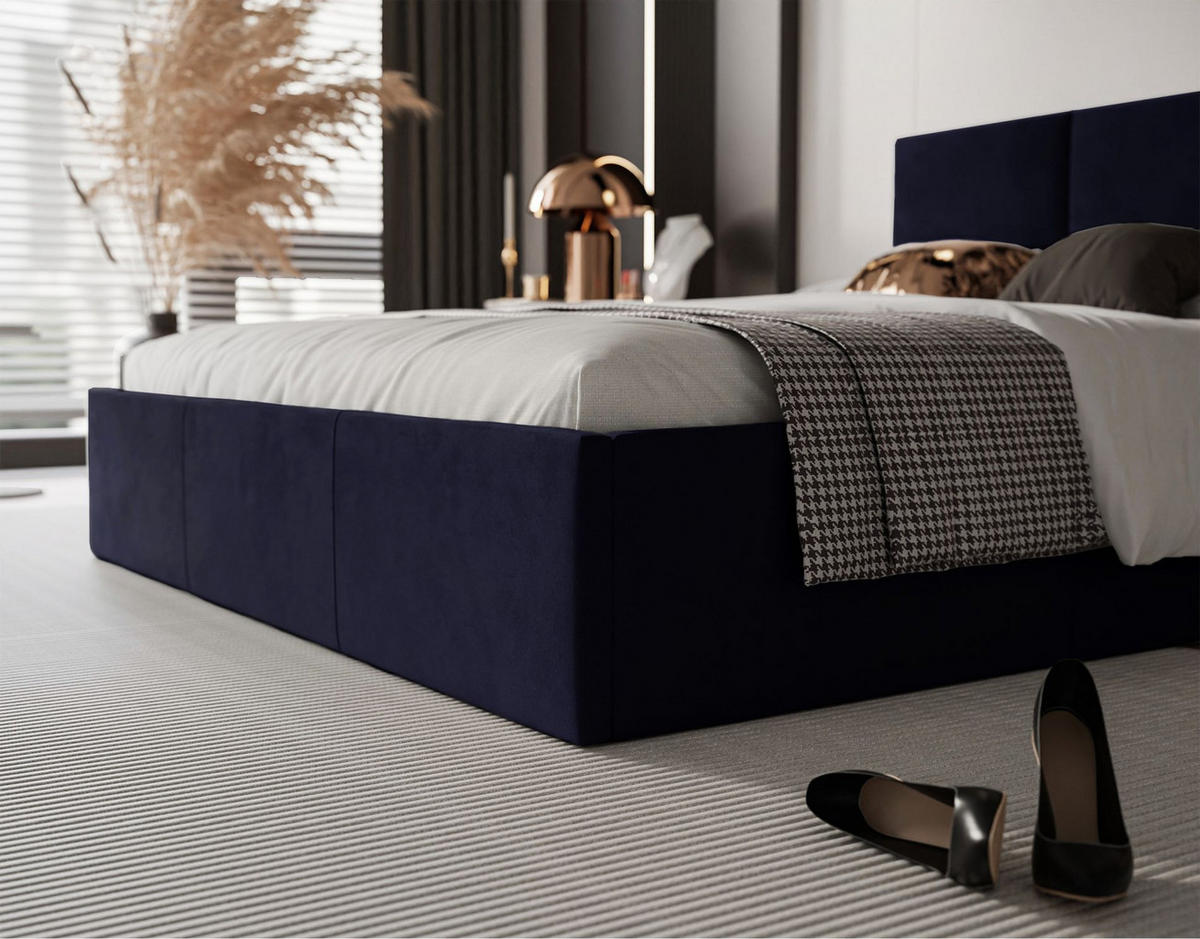 POLSTERBETT Nestio Marineblau Samt 140x200 cm - Dunkelblau, Kunststoff/Textil (140/200cm) - Selsey