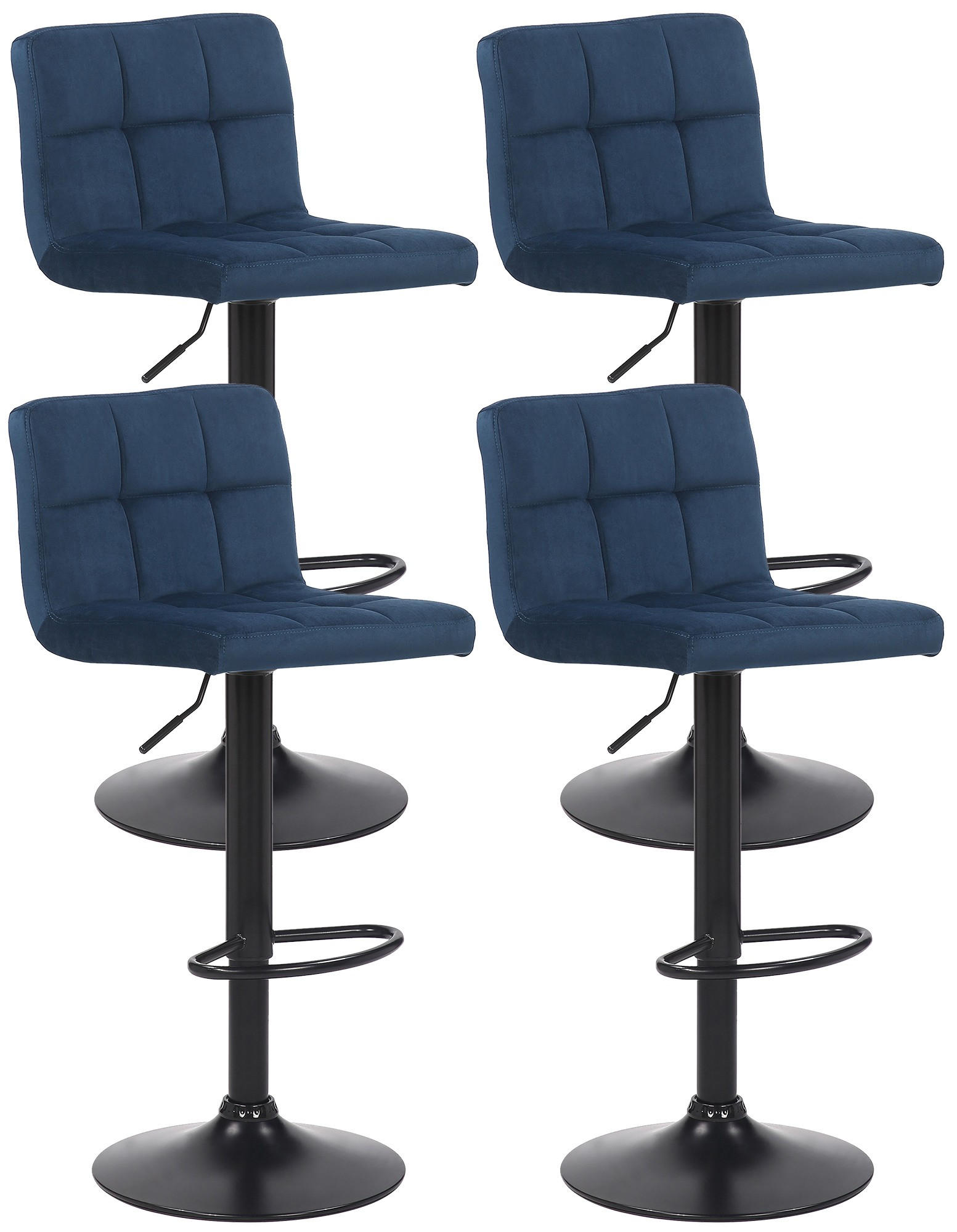 BARHOCKER 4er Set Samt Blau - Blau/Schwarz, Textil/Metall (40/85/40cm) - CLP
