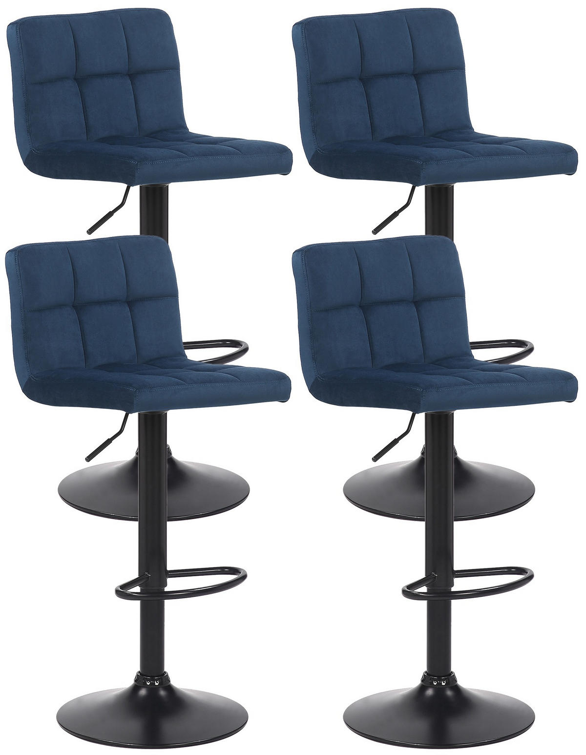 BARHOCKER 4er Set Samt Blau - Blau/Schwarz, Textil/Metall (40/85/40cm) - CLP