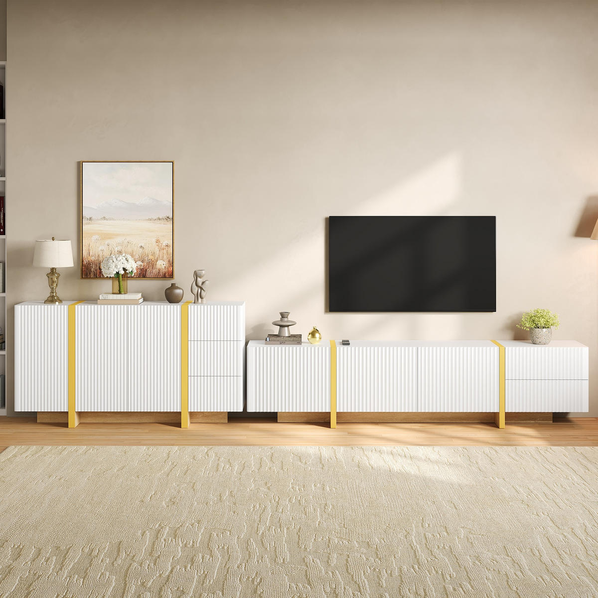 WOHNWAND DE-40127 2-teilig mit Rillenfront Weiß - Weiß, Holzwerkstoff (190/45/35cm) - ComfortXL