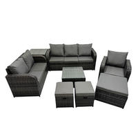 GARTENTISCHGRUPPE Polyrattan Dunkelgrau 8-teilige - Dunkelgrau/Grau, Glas/Kunststoff - Fimous