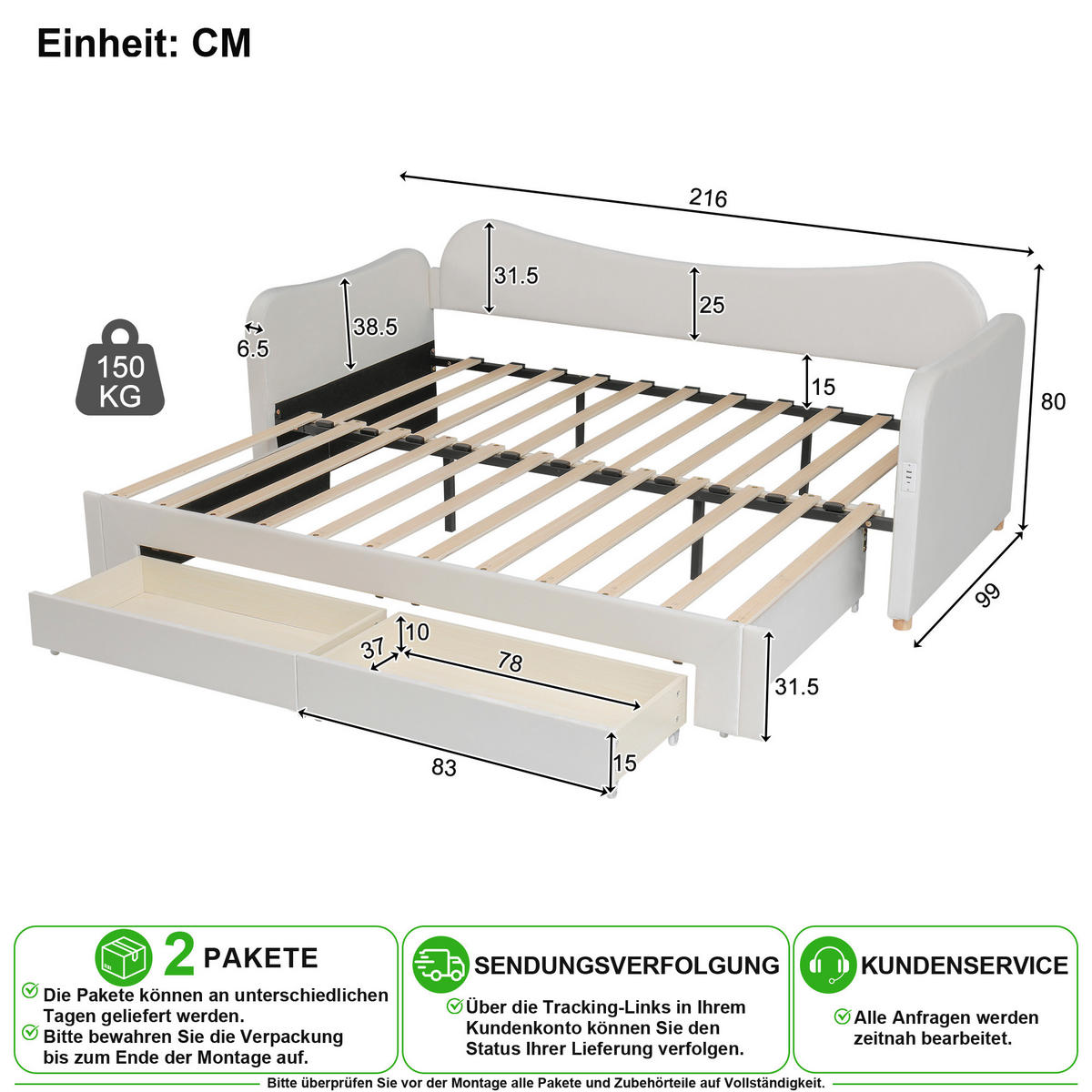 ČALOUNĚNÁ POSTEL 90/200 cm & 180/200 cm v béžové barvě se zásuvkami, USB a Type-C - béžová, kov/kompozitní dřevo (90/200cm) - CHICFURN