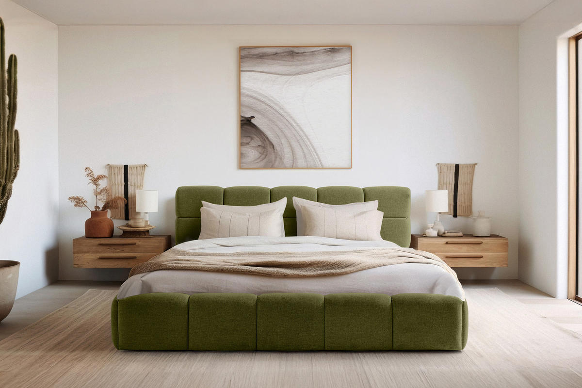 POLSTERBETT AERI 140/160/180/200 mit Rahmen und Bettkasten, oliv - Olivgrün, Holz/Holzwerkstoff (180/200cm) - KONSIMO®