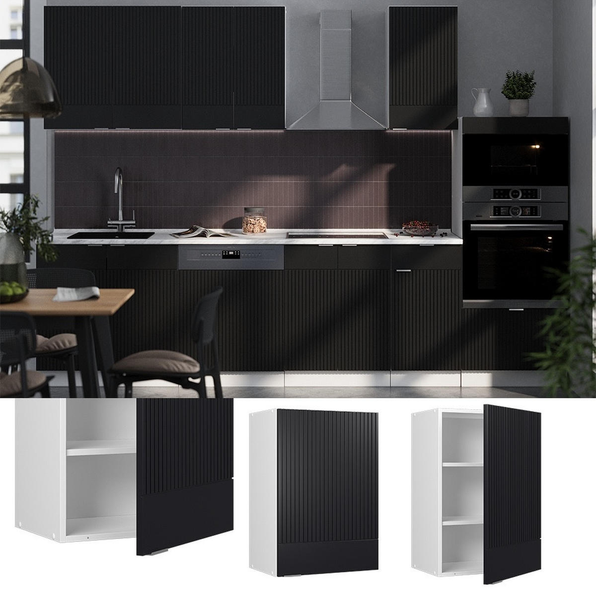 HÄNGESCHRANK Fame-Line Schwarz gestreift 50 cm - Schwarz/Weiß, Holzwerkstoff (50/72/34.1cm) - Vicco