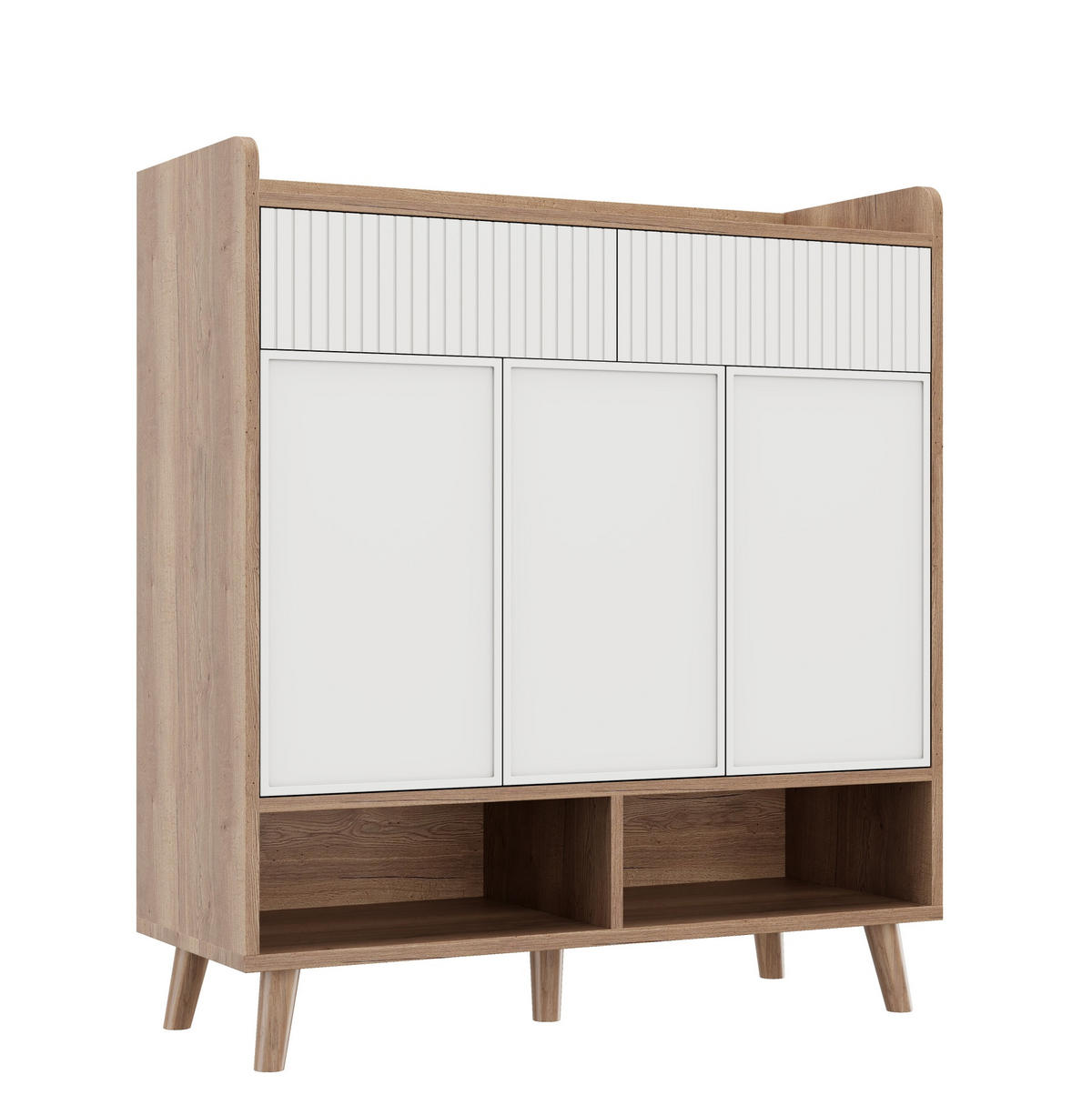 SCHUHSCHRANK 90/35/100 cm mit 3 Türen, 2 Schubladen und Holzbeinen - Weiß, Holzwerkstoff (90/100/35cm) - BEAOK