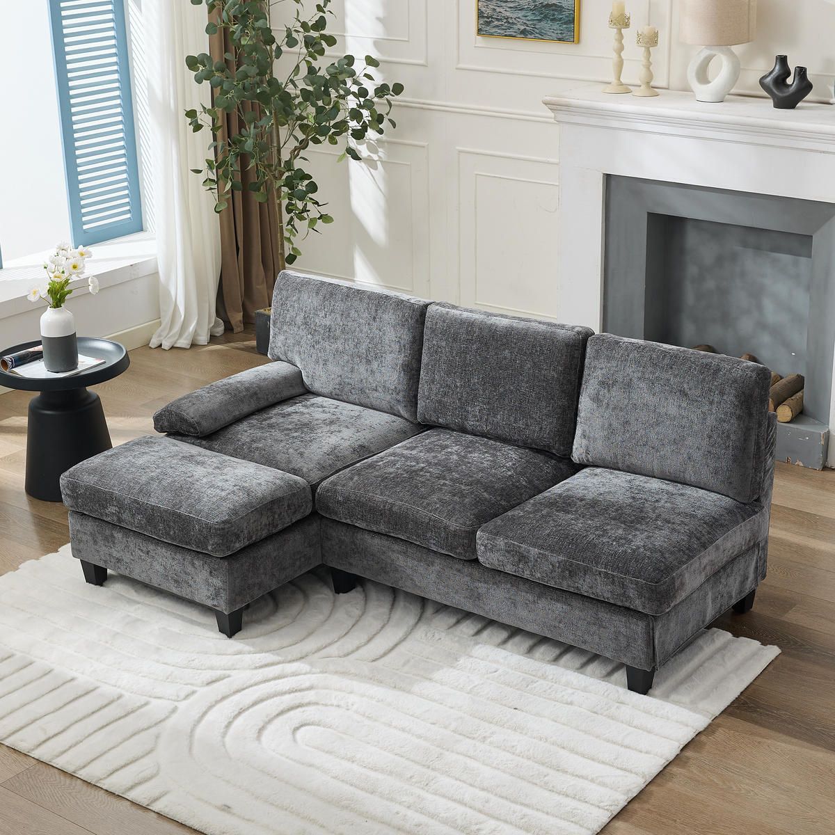 3-SITZER-ECKSOFA aus Stoff 194x118x81 cm in Grau mit Schlaffunktion - Grau, Textil (118/81/194cm) - Modfu