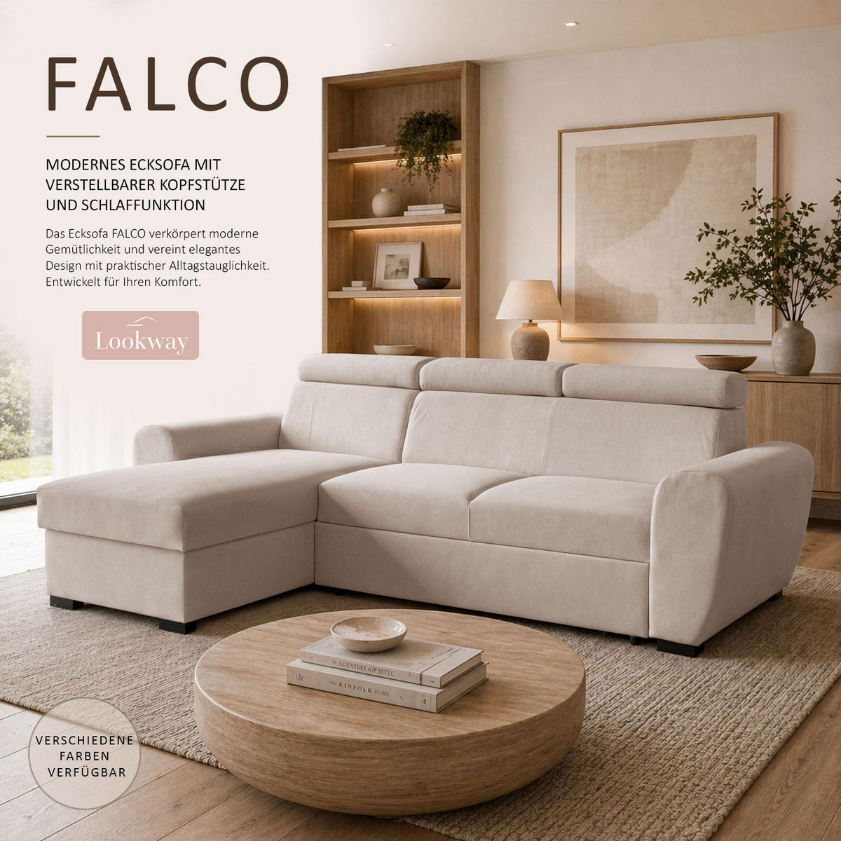 ECKSOFA FALCO mit Schlaffunktion Elli 04 - Beige, Textil (253/174cm) - Lookway