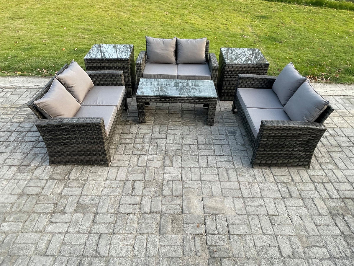 GARTENMÖBEL-SET mit Kissen Polyrattan Dunkelgrau 6-Sitzer - Dunkelgrau, Metall - Fimous
