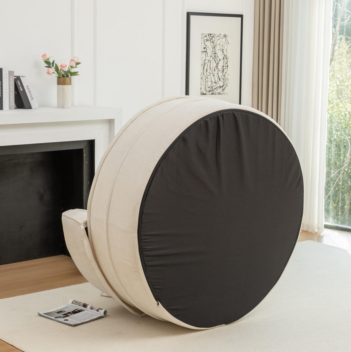 LOUNGESESSEL aus Schaumstoff 107x121 cm Beige mit Ottomane, 5 Kissen und montagefreiem Komfort - Beige, Kunststoff (163/66/121cm) - Modfu
