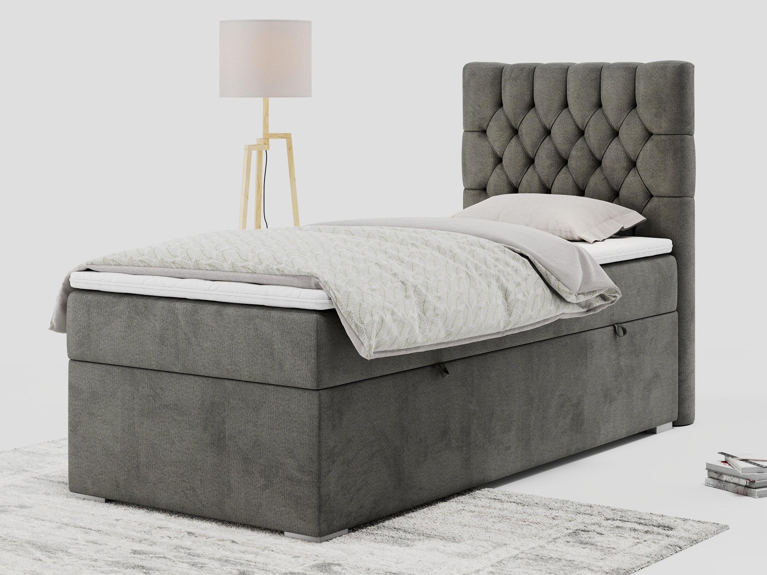 BOXBETT PERA 90/200 Dunkelgrau Velvet - H4 - Rechts Seite - Dunkelgrau, Holz/Textil (90/200cm) - MKS