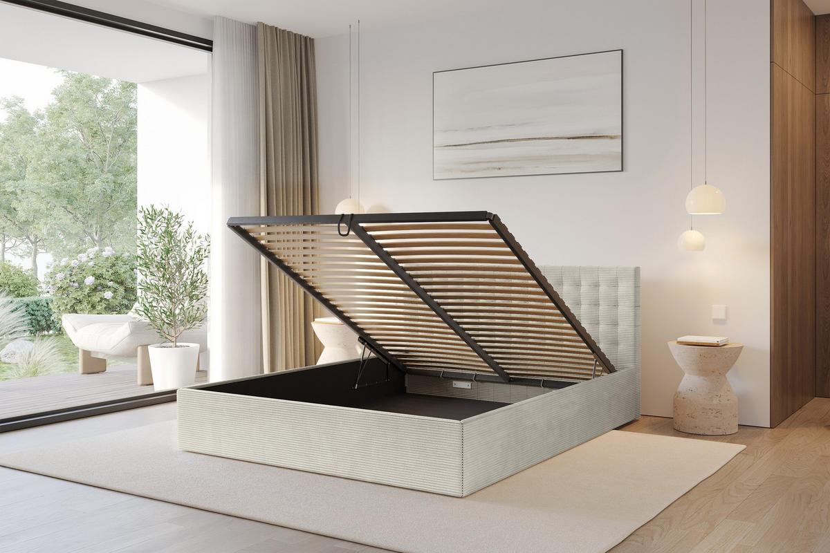 POLSTERBETT mit Bettkasten und Lattenrost, Boxbett ohne Matratze - PARI 180x200 Creme - Creme, Holzwerkstoff/Textil (180/200cm) - ALTDECOR