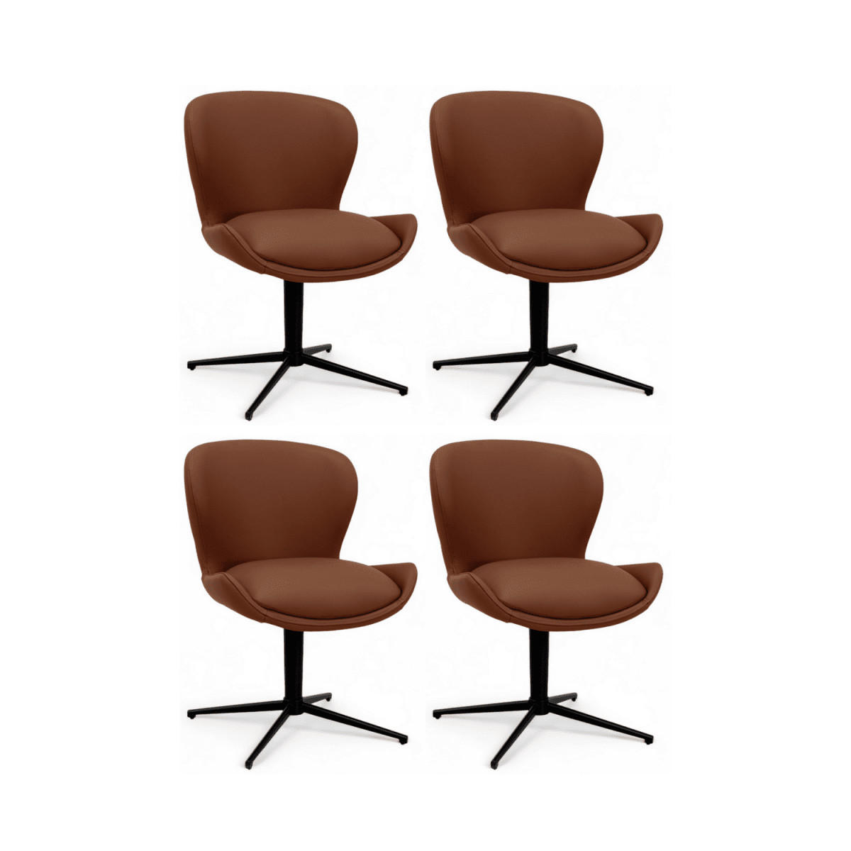 STUHL-SET 4 Stück in Echtleder Dunkelbraun - Schwarz/Braun, Leder/Metall (57/83/63cm) - Furnhouse