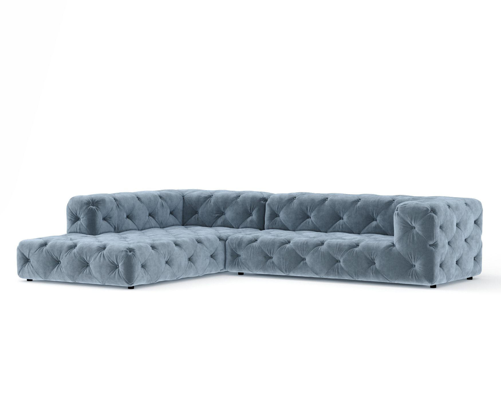 ECKSOFA Cosimo Blau Grau Samtstoff - Blaugrau/Schwarz, Holz/Holzwerkstoff (325/228cm) - Maison de Reve