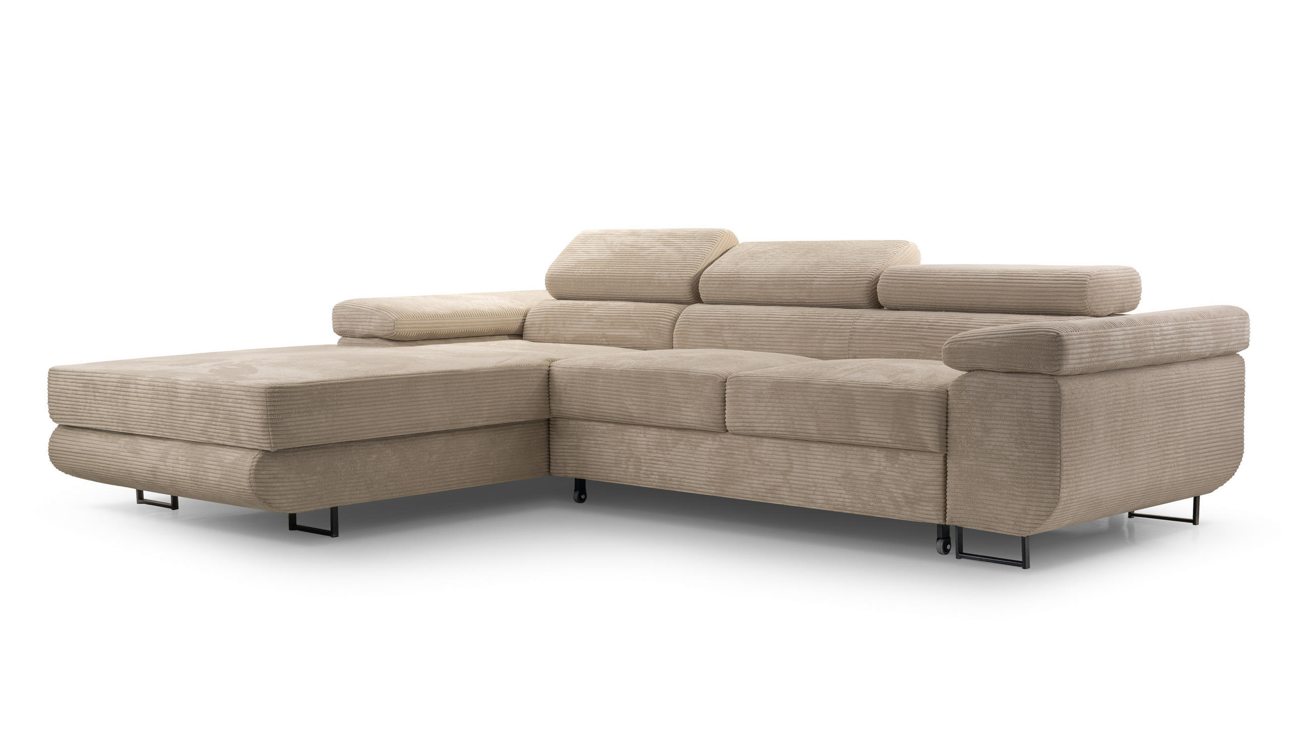 ECKSOFA GIULIO Beige Velours-Stoff mit Schlaffunktion - Beige, Holz (280/203cm) - MASSENO