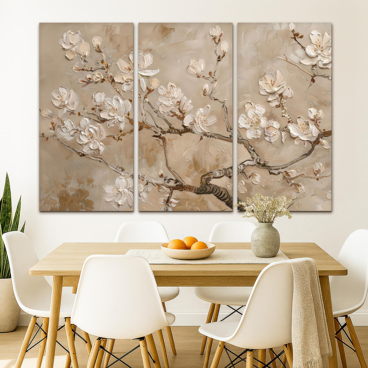 LEINWANDBILD 3er Set Beige - Blüte - Modern 180x120 cm - Greige, Textil (180/120cm) - MuchoWow