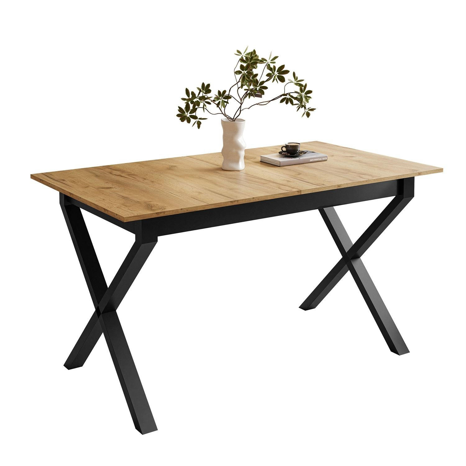 ESSTISCH ARTON II ausziehbarer Tisch 140-195 cm für 6-8 Personen - Eichefarben/Schwarz, Holzwerkstoff/Metall (140/80/77cm) - Lookway