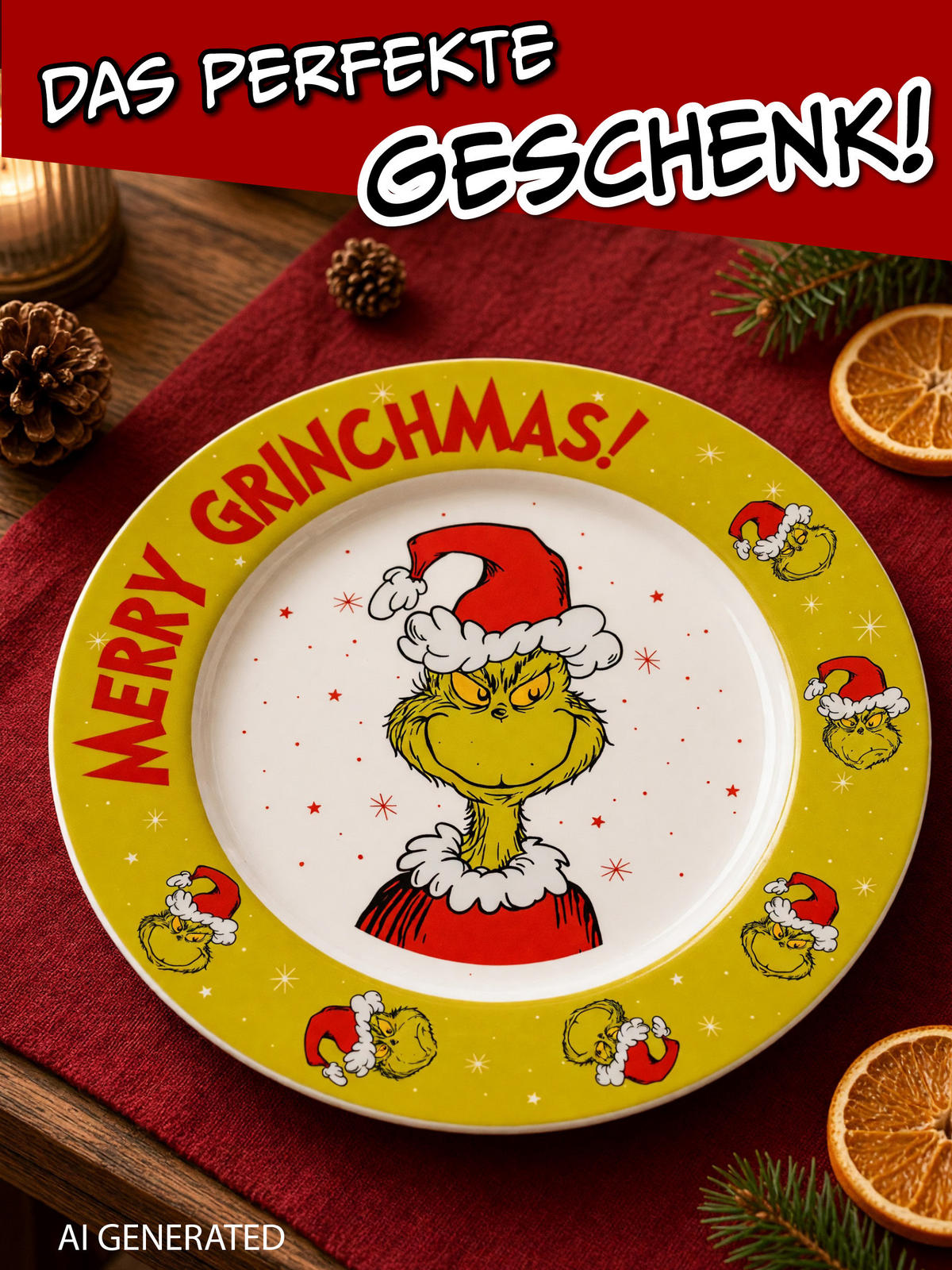 PLATZTELLER The Grinch Merry Grinchmas Grün 26,5 cm - Grün, Keramik (26.5cm) - United Labels