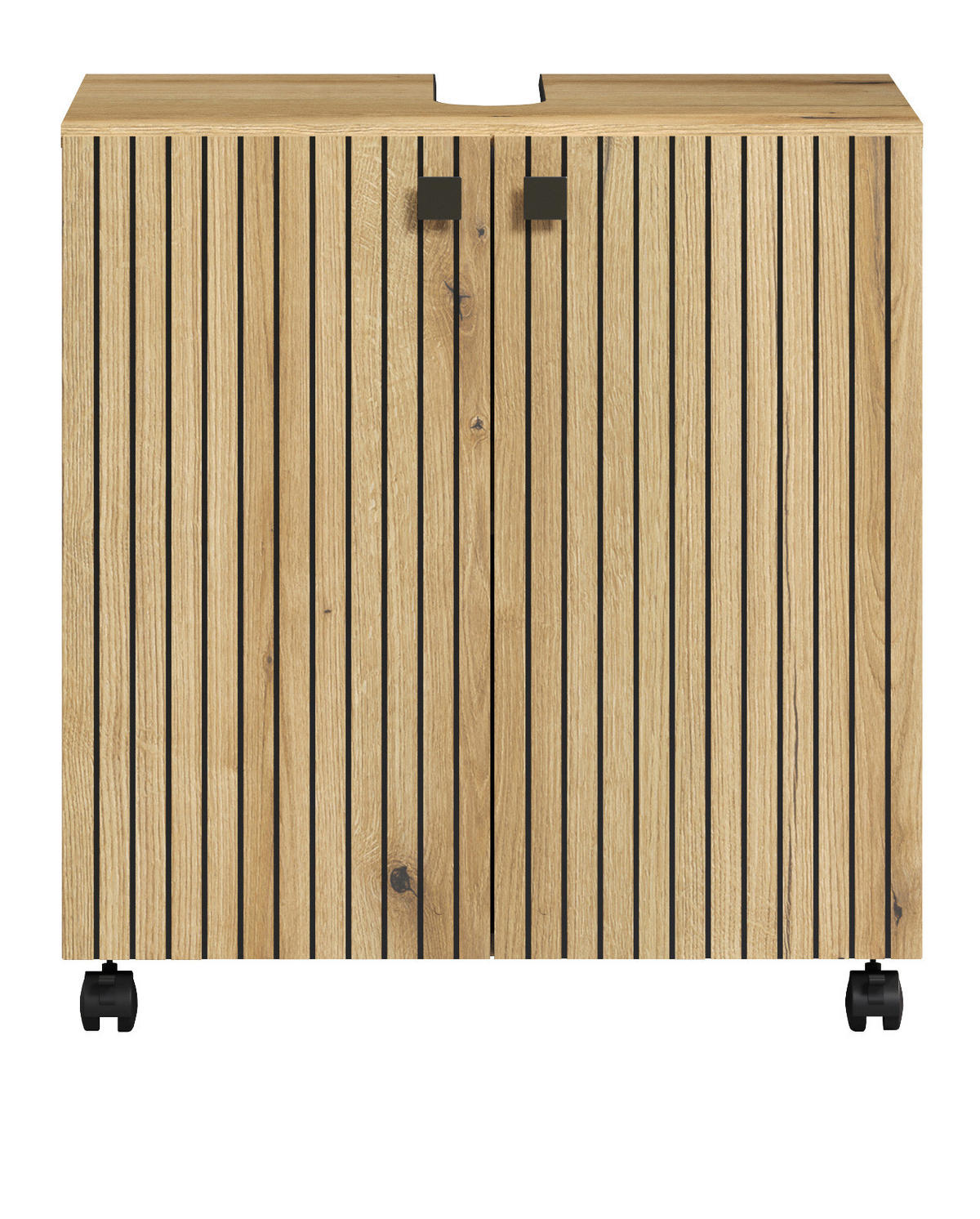 WASCHBECKENUNTERSCHRANK Evoke Eiche 60 cm, Badschrank auf Rollen - Eichefarben/Schwarz, Holzwerkstoff/Kunststoff (60/64/42cm) - Top.Furn