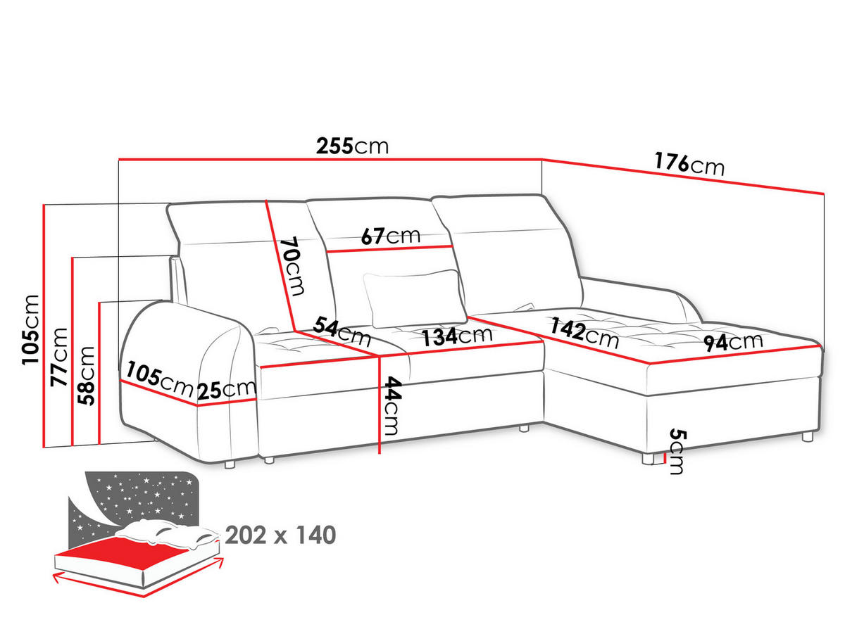 ECKSCHLAFSOFA Soreno, Seite: Links - Dunkelbraun/Schwarz, Holz/Kunststoff (255/176cm) - MIRJAN24