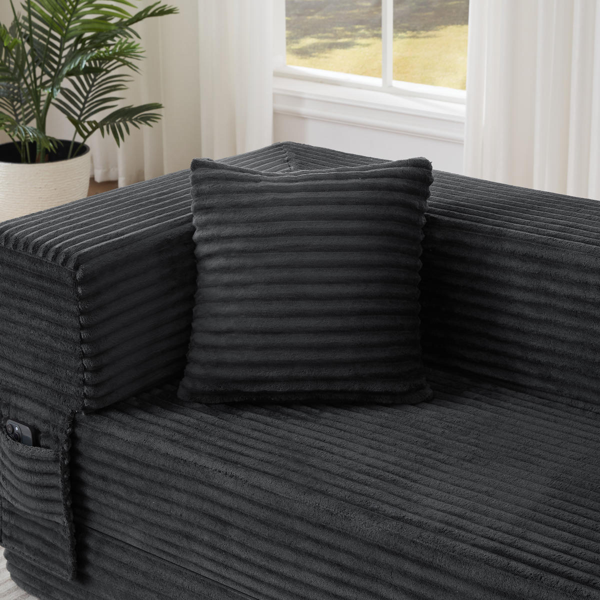 SCHLAFSOFA DE-34899 quadratisch umwandelbar Dunkelgrau - Dunkelgrau, Textil (200/60/76cm) - ComfortXL