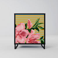 SIDEBOARD FRAGILE BEAUTY, Schwarz, 57,5x42x67,5 cm, Schwarze Metall-Rahmenfüße - Multicolor/Schwarz, Holzwerkstoff/Metall (57.5/67.5/42cm) - SpaceRebels
