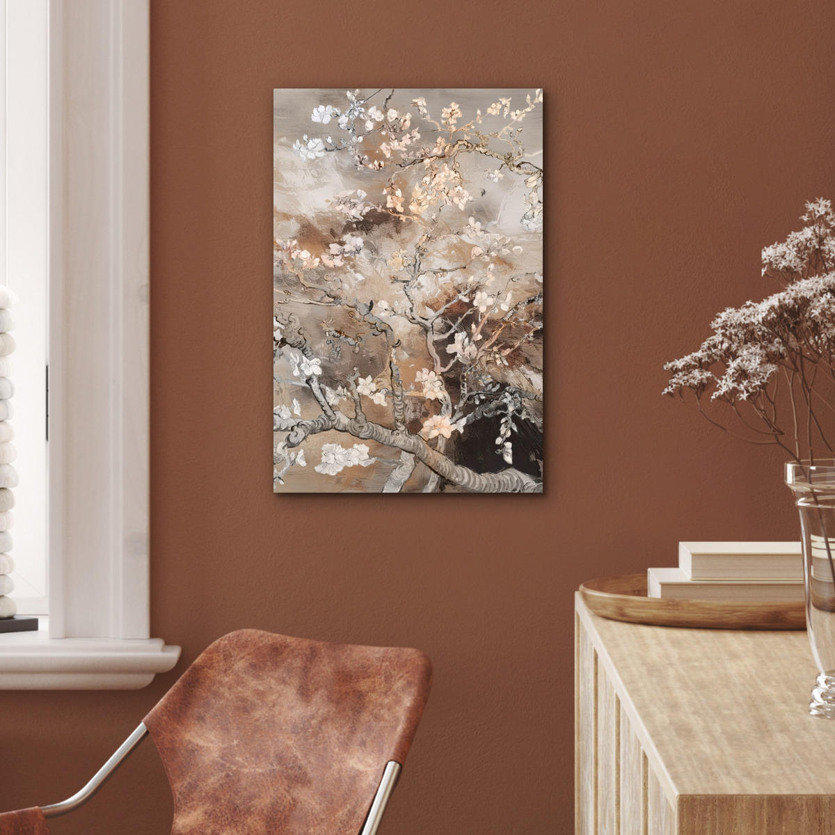 METALLBILD Mandelblüte - Kunst - Van Gogh - Beige - Abstrakt 40x60 cm - Braun, Metall (40/60cm) - MuchoWow