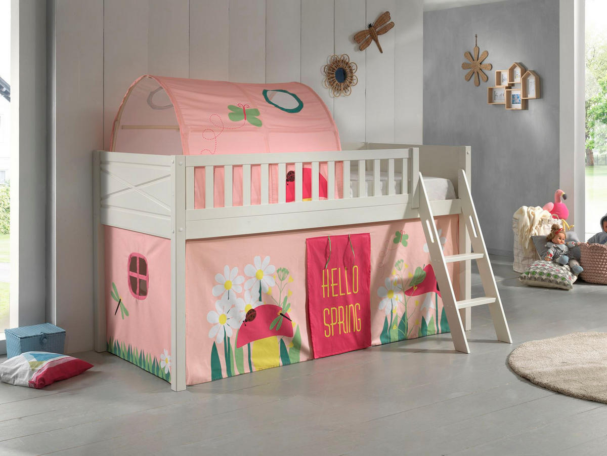 KINDERBETT Karyl 208x114x135 Massivholz Weiß Textilset Spring 2 - Hellrosa/Weiß, Holz (90/200cm) - 58aufmkessel