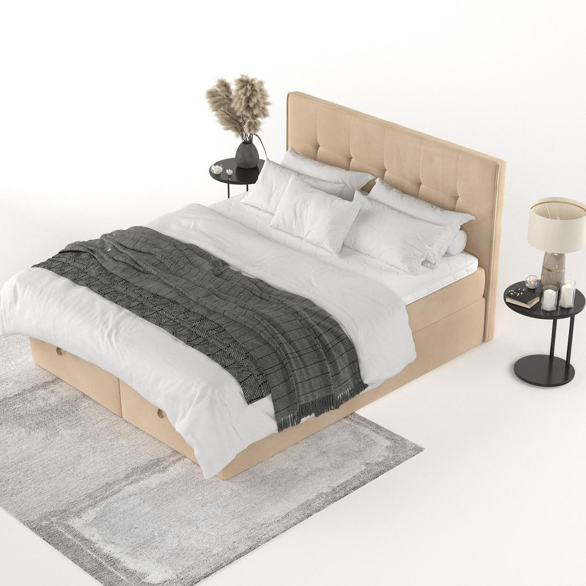 BOXBETT Tivra 180/200 cm Beige im Kronos Stoff - Beige/Schwarz, Holz/Holzwerkstoff (180/200cm) - AltaBeds